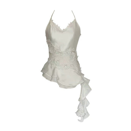 Pearl Lace Asymmetrical Tank Top