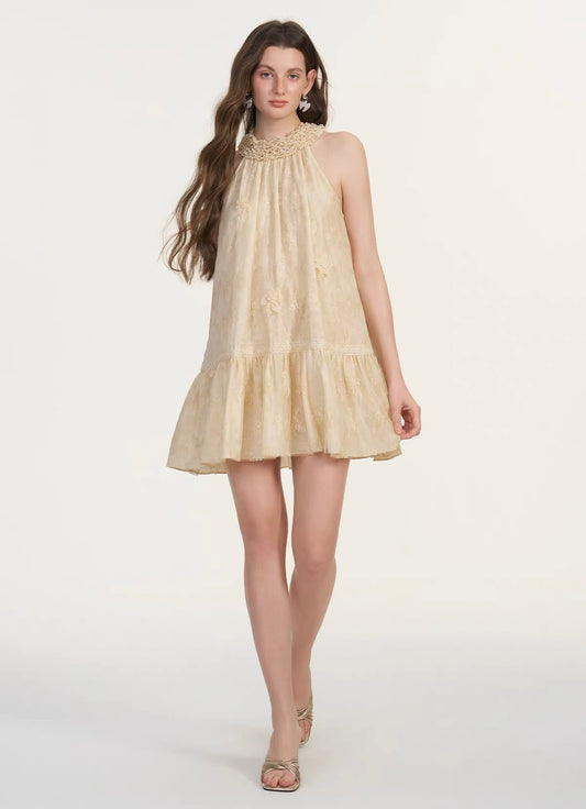 Ruffle Lace Ombre Halter Dress