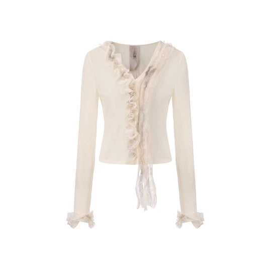 Lace-Cuff Long-Sleeve Top