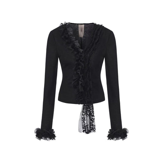 Lace-Cuff Long-Sleeve Top