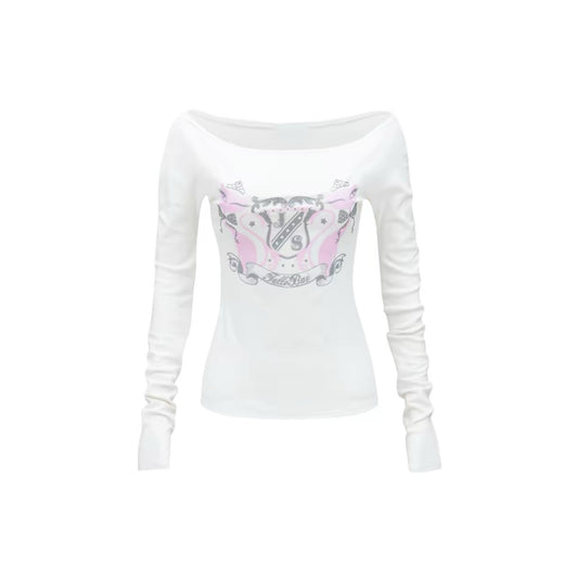 Princess Kitty Print Off-Shoulder T-Shirt