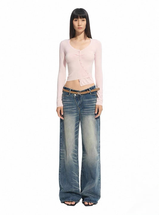 Blu Asymmetric Knit Cardigan