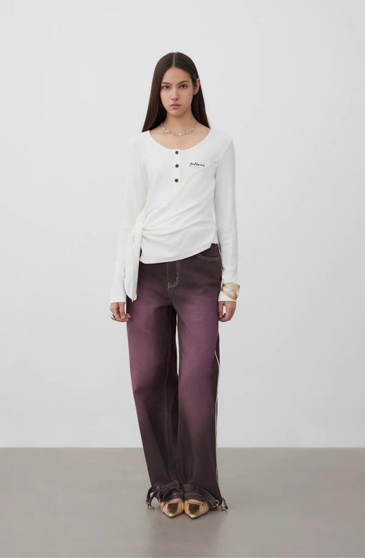 Henley Wrap Long-Sleeve Top