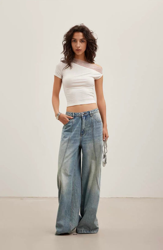 Mesh-Panel Asymmetric Short-Sleeve T-Shirt