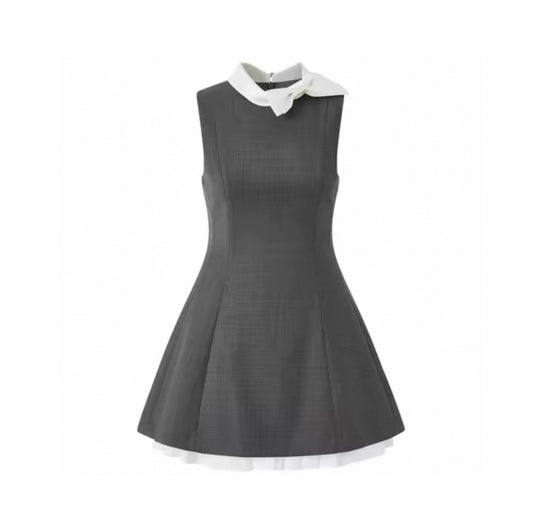 Contrast Bow A-Line Sleeveless Dress