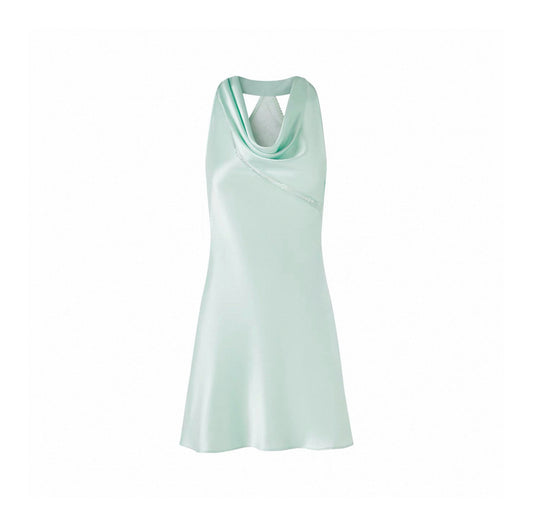 Acetate-Blend Lace-Panel Halter Dress