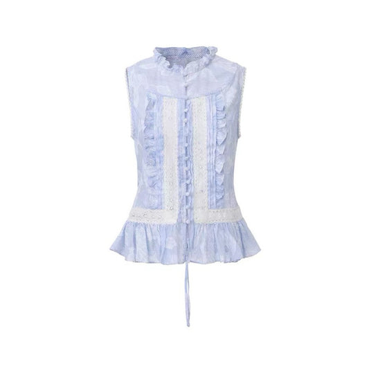 Jacquard Lace-Panel Sleeveless Shirt