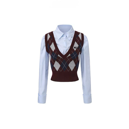 Layered Diamond Knit Tank Shirt