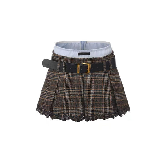 Welsh Plaid Waistband Pleated Mini Skirt