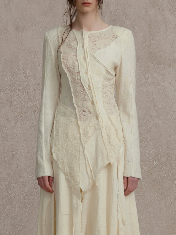 White Hollow Out Lace Wool Cardigan