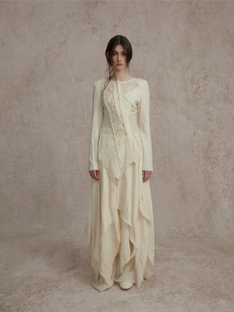 White Hollow Out Lace Wool Cardigan