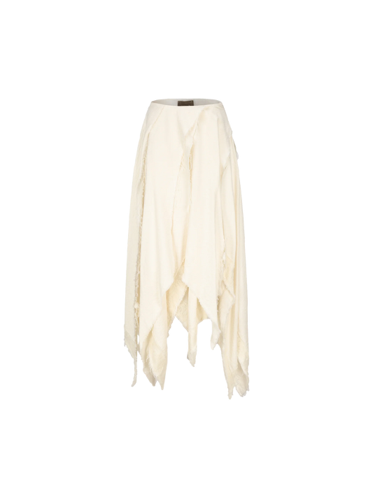 White Hollow Wool Maxi Skirt