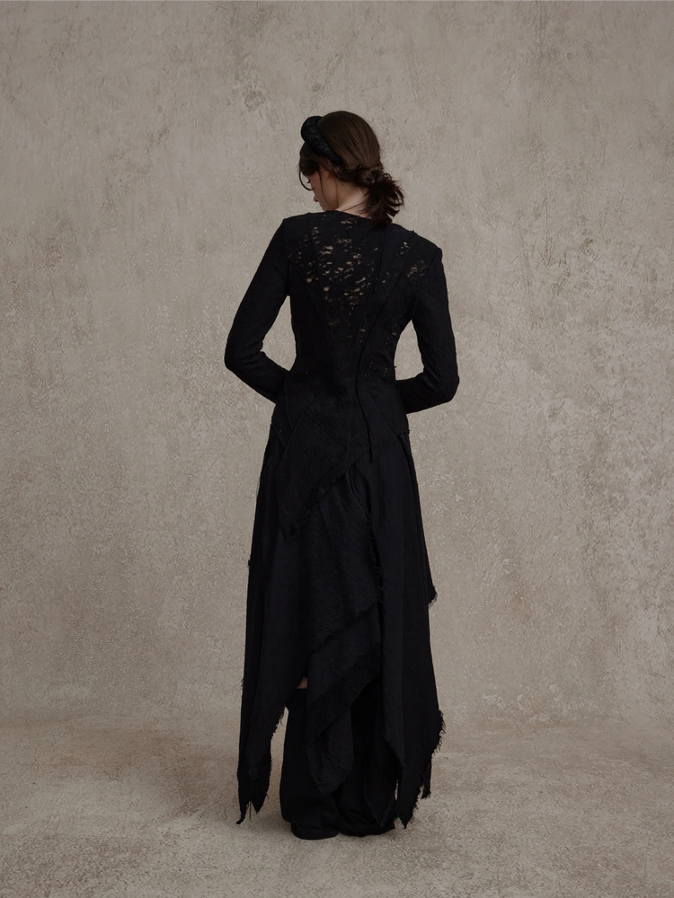 Black Hollow Wool Maxi Skirt