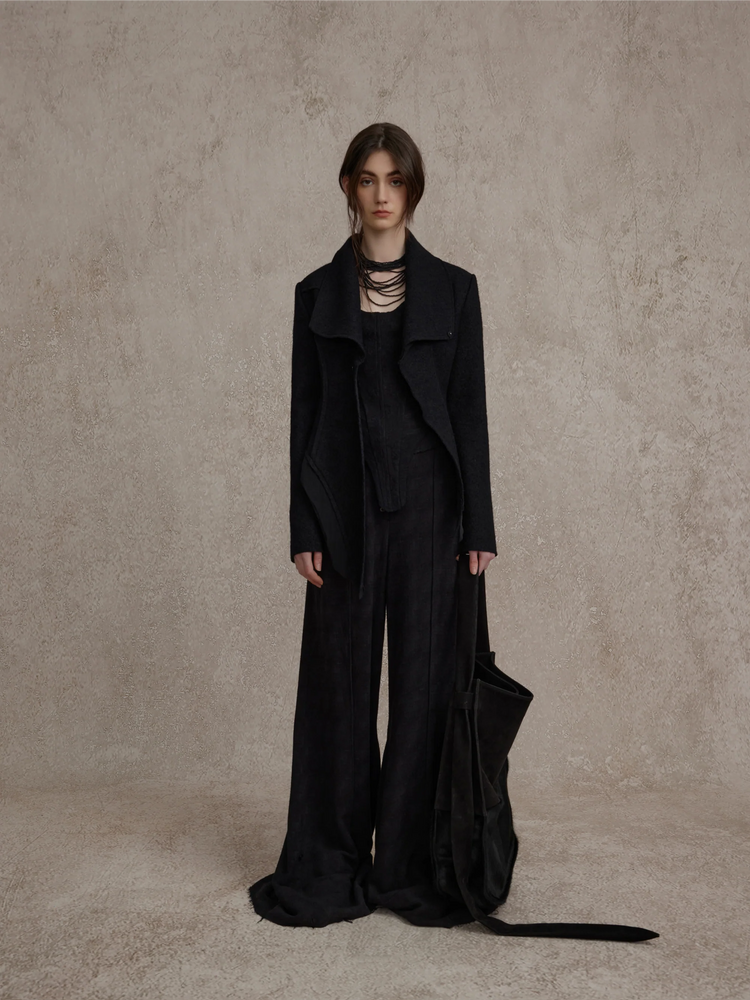 Black Wool-blend Split-cut Jacket