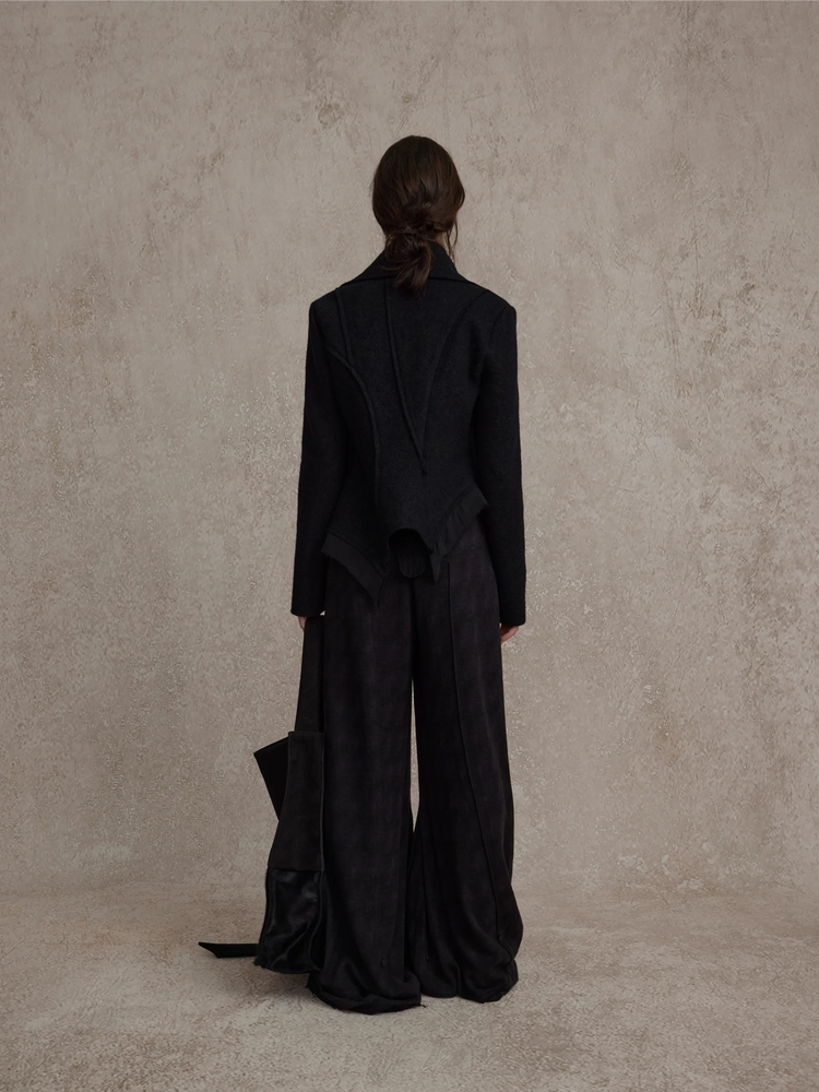 Black Wool-blend Split-cut Jacket