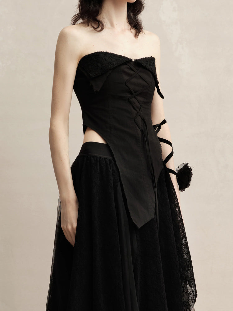 Black Lace Fold-over Tube Top
