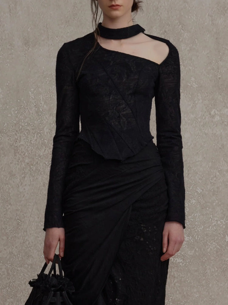Asymmetrical Neckline Backless Crop Top