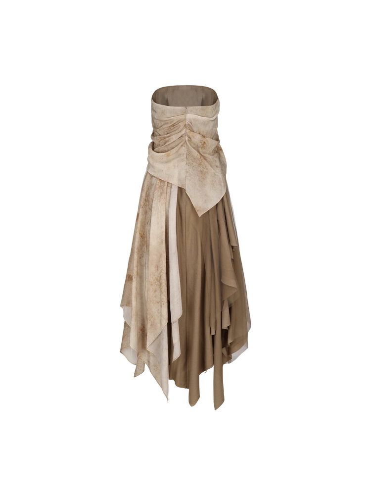Dark Golden Rod Ruched Maxi Dress