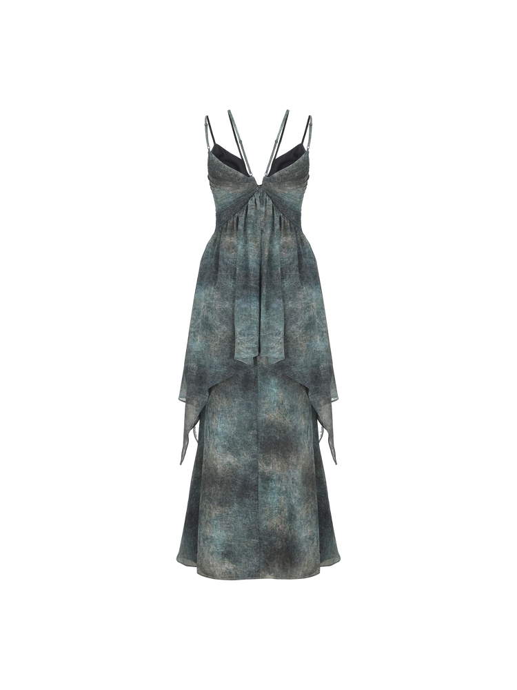 Cyan Ruched Maxi Dress