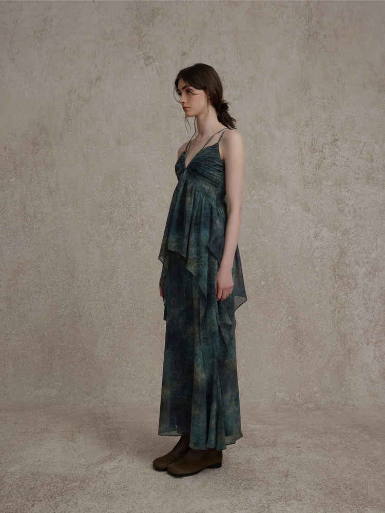 Cyan Ruched Maxi Dress