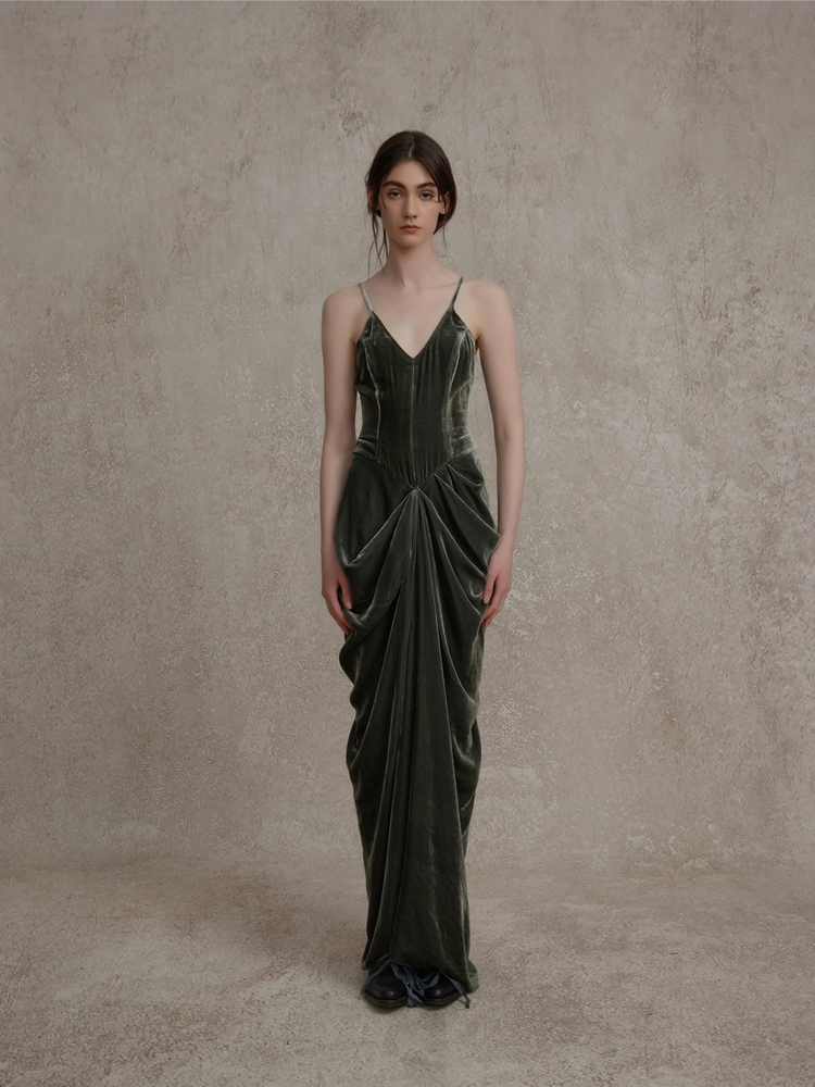 Sea Green Velvet Maxi Dress