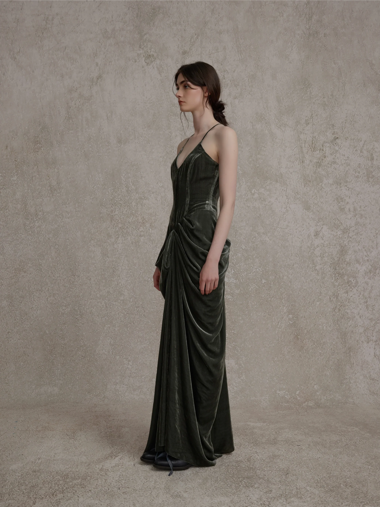 Sea Green Velvet Maxi Dress