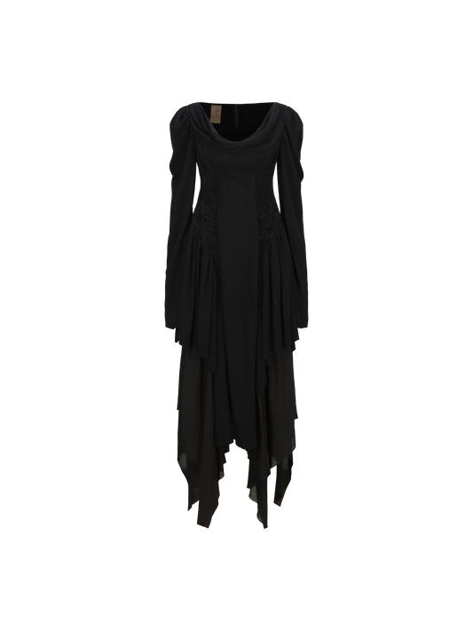 Black Jacquard Patchwork Maxi Dress