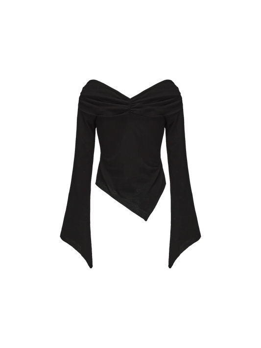 Black Long Sleeve Knots Top