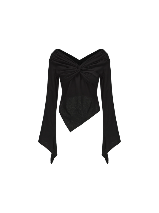 Black Long Sleeve Knots Top