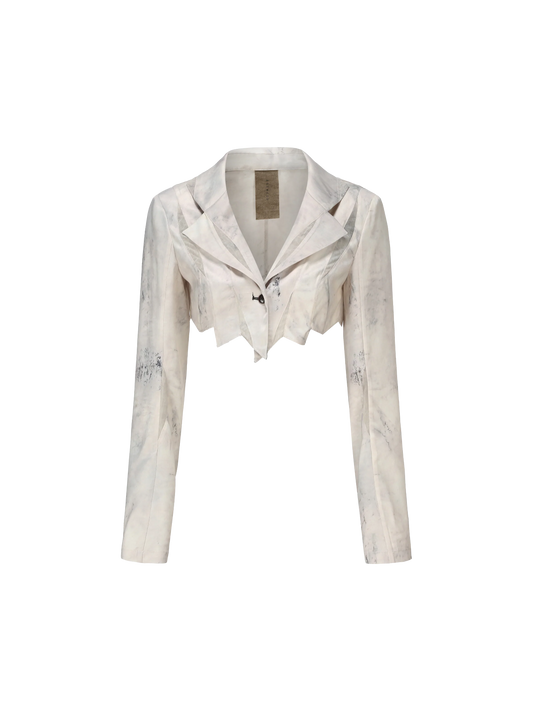 Beige Printed Split Copped Blazer