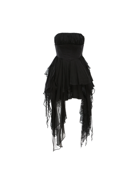 Black Fold Pleated Strapless Short Dress