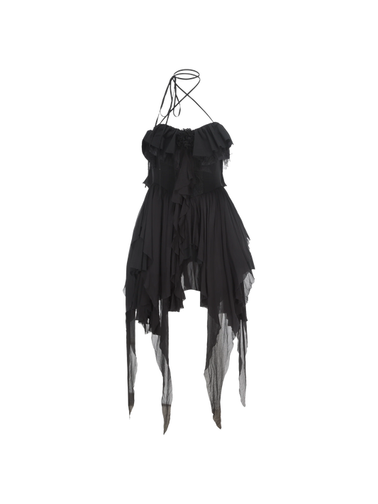 Black Floral Halter Short Dress