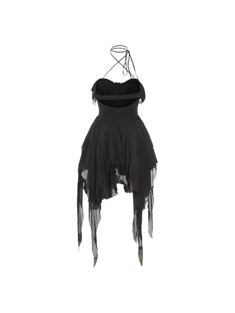 Black Floral Halter Short Dress