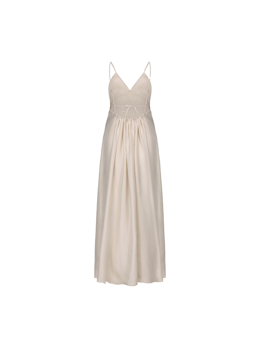 Cream Draped Double-layer Strap Dress