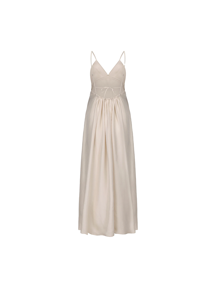 Cream Draped Double-layer Strap Dress