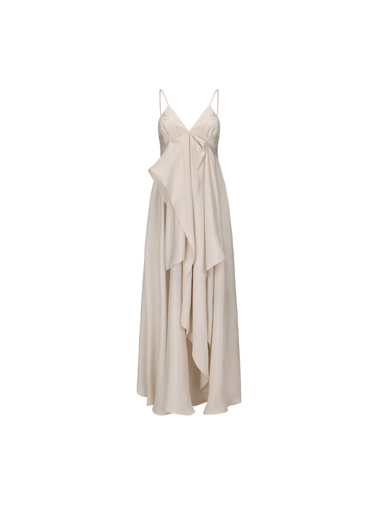 Cream Draped Double-layer Strap Dress