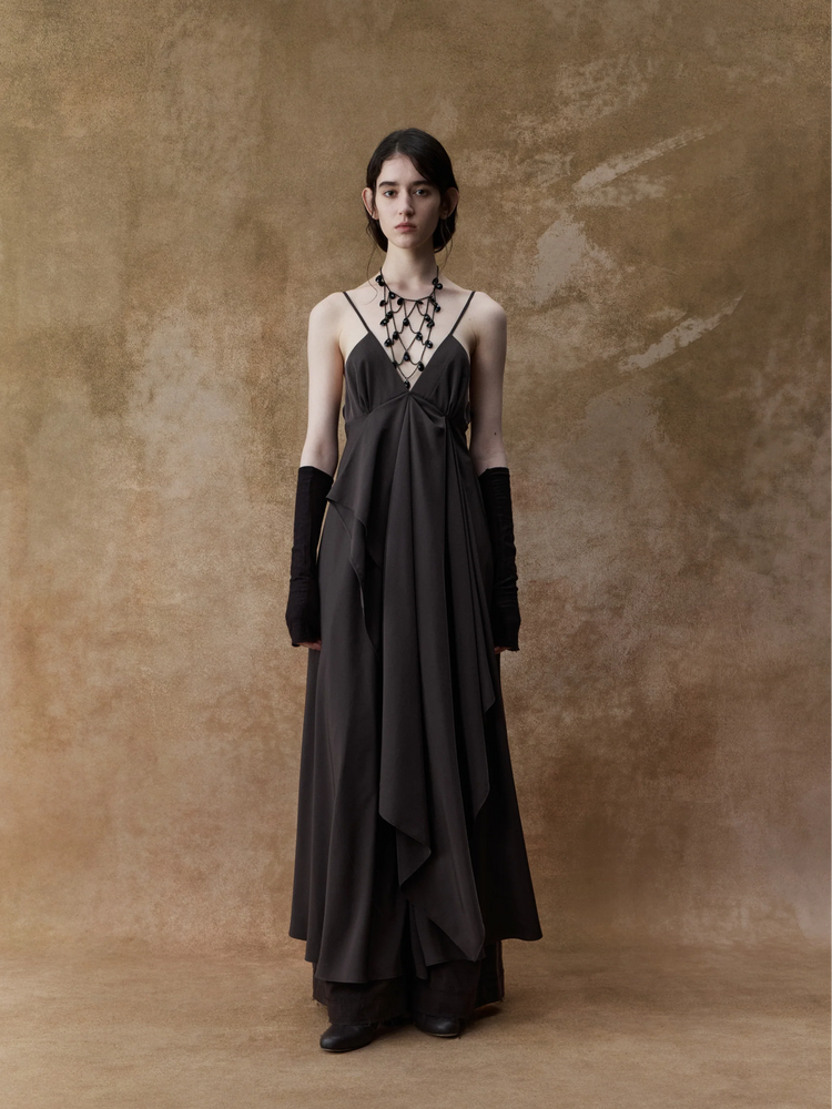 Chocolate Draped Double-layer Strap Dress