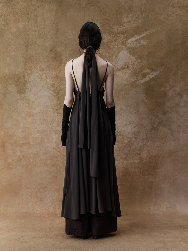 Chocolate Draped Double-layer Strap Dress