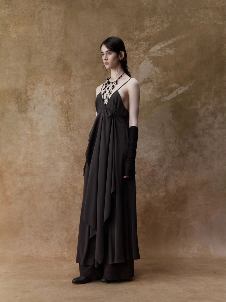 Chocolate Draped Double-layer Strap Dress
