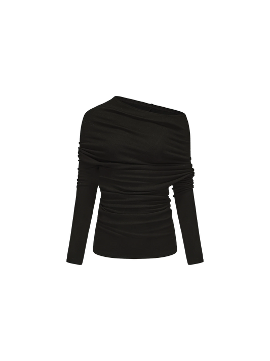 Black Asymmetric Off-shoulder Top