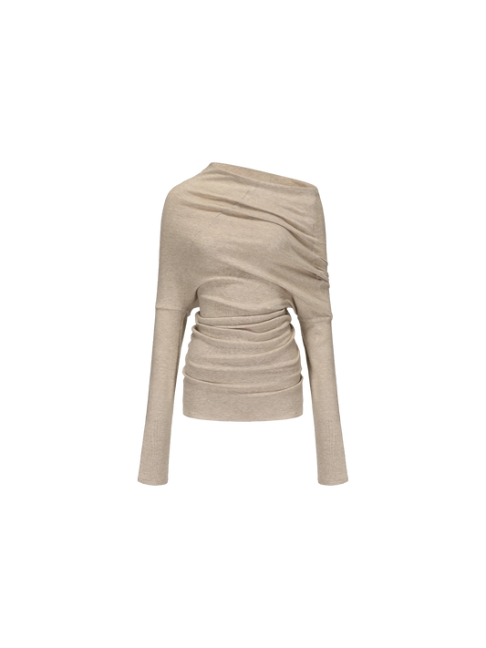 Beige Asymmetric Off-shoulder Top