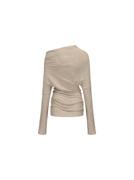 Beige Asymmetric Off-shoulder Top