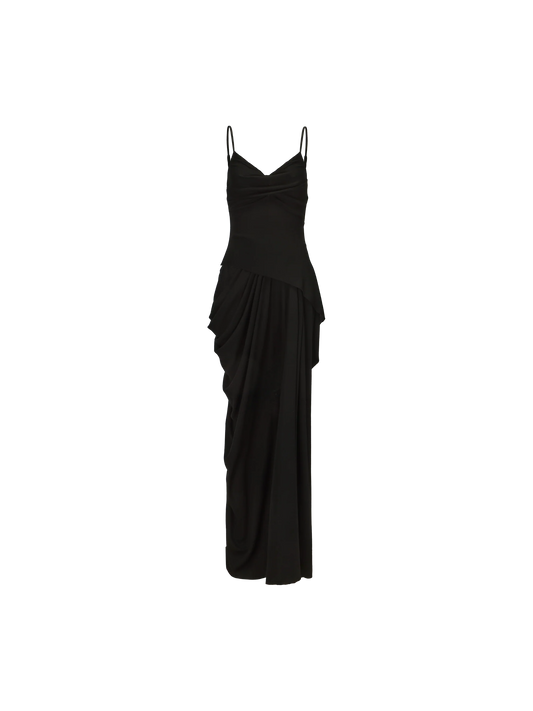 Black Knit Dotted Strap Long Dress