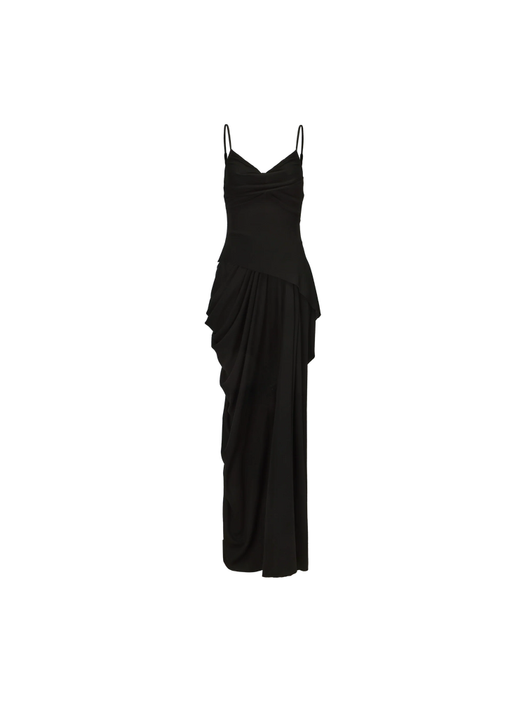 Black Knit Dotted Strap Long Dress