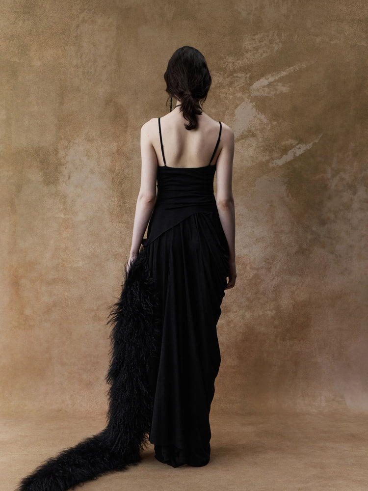 Black Knit Dotted Strap Long Dress