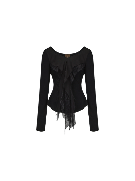 Black Lace Panelled Long Sleeve Top