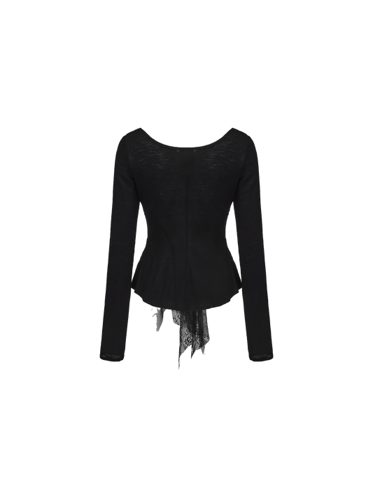 Black Lace Panelled Long Sleeve Top