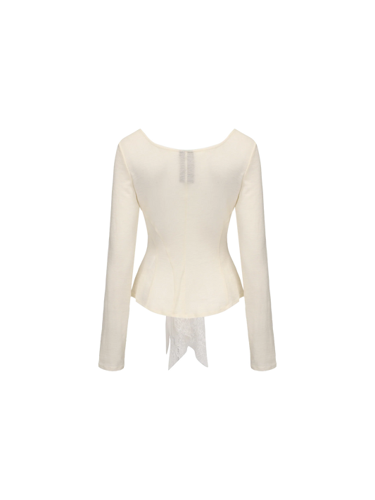 Off-white Lace Panelled Long Sleeve Top