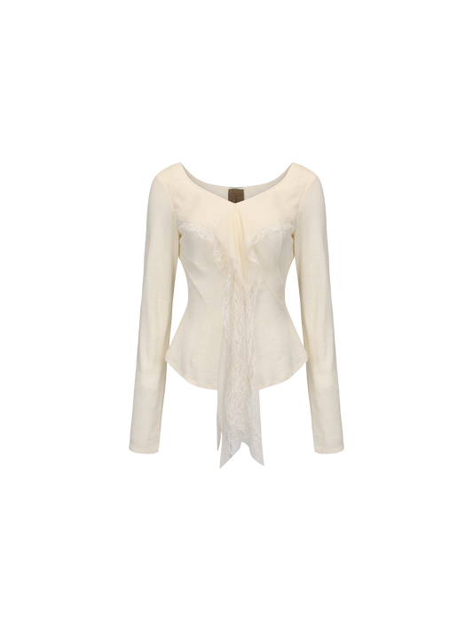 Off-white Lace Panelled Long Sleeve Top