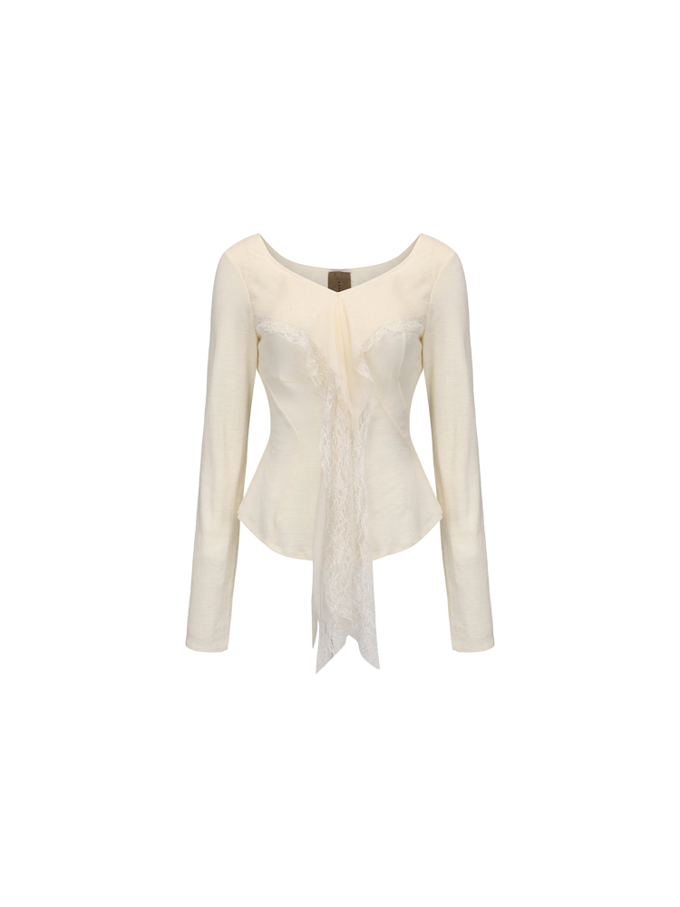 Off-white Lace Panelled Long Sleeve Top